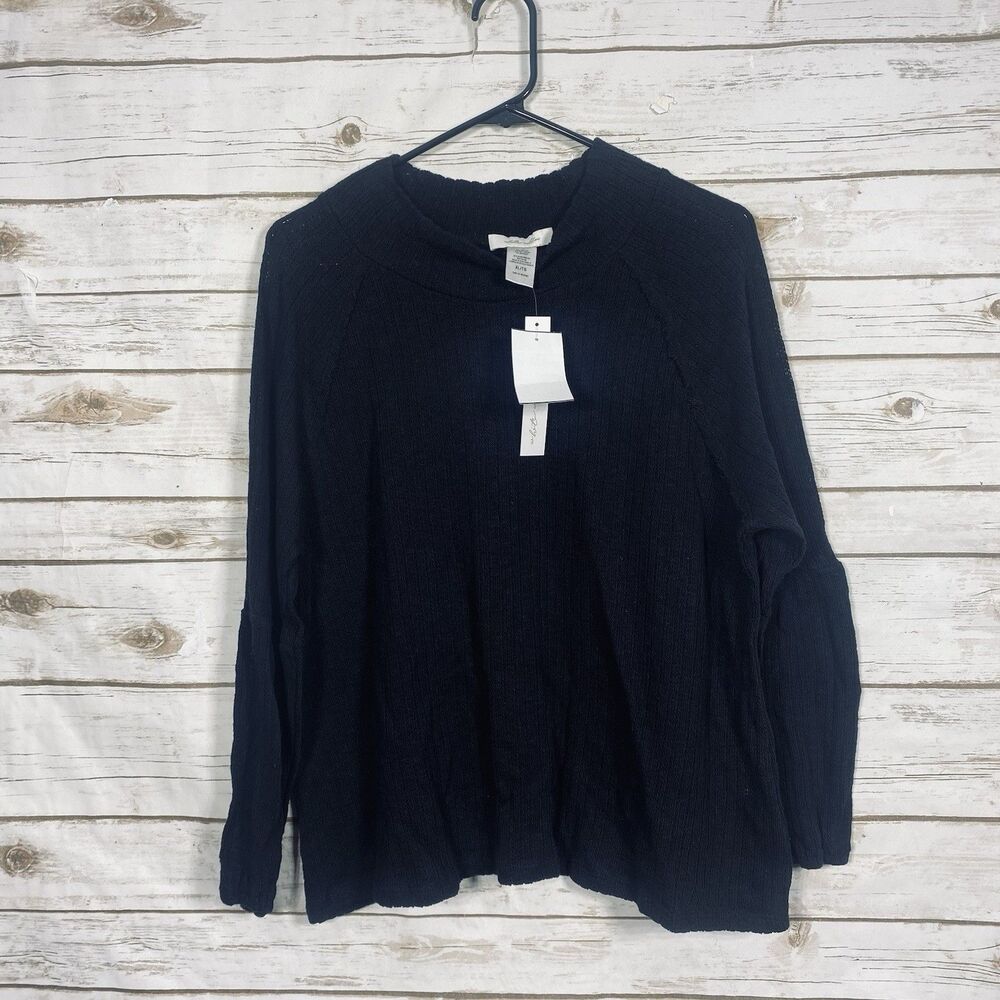 White Willow Women Knit Top Mock Neck Raglan Sleeve Navy Blue Size XL